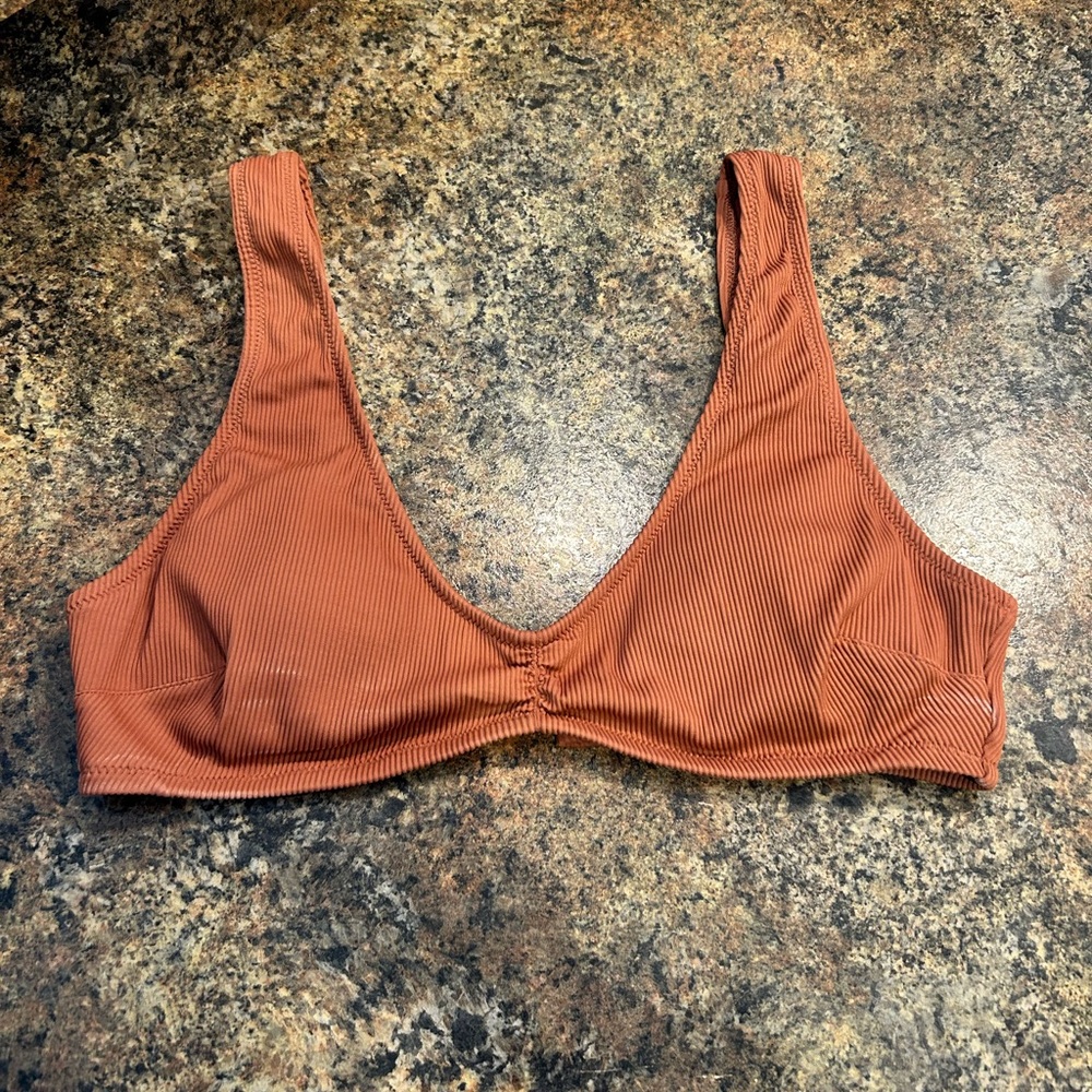 Aerie Ribbed Scoop Bikini Top | L | orange
